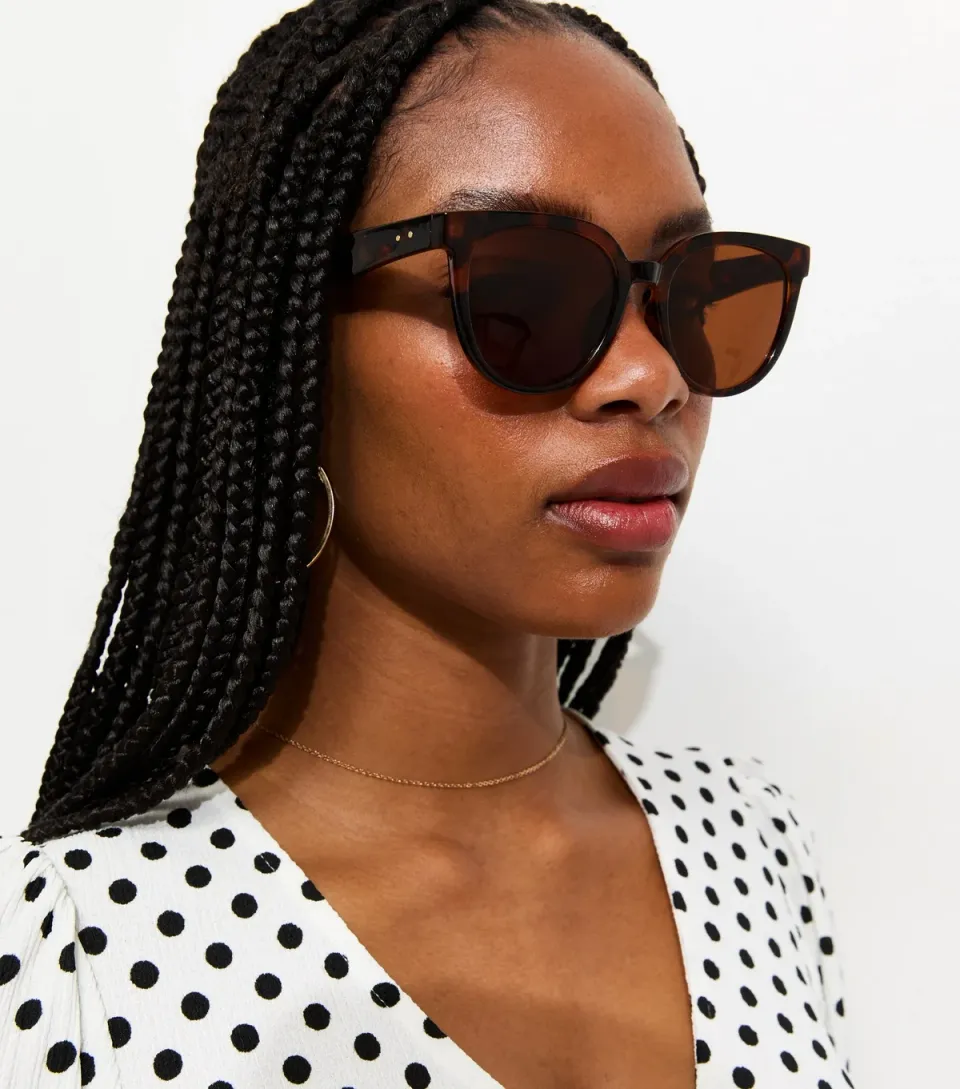 Brown Round Tortoiseshell Effect Cat Eye Sunglasses