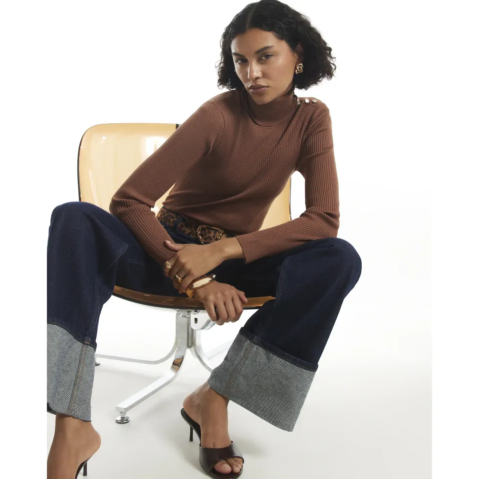 Rib Knit Roll Neck Top