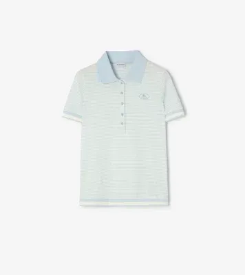 Striped Cotton Polo Shirt in Glacier blue