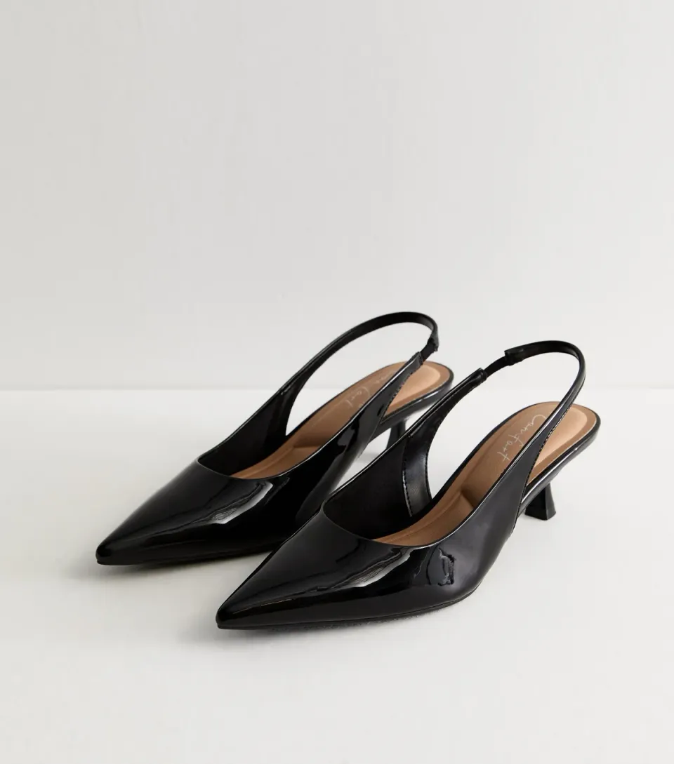 Women's Black Slingback Kitten Heel Court Shoes Vegan