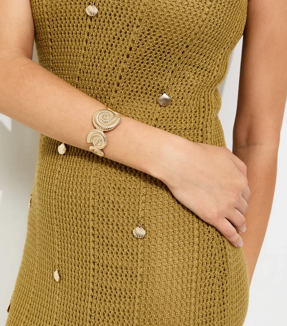 Gold Tone Metal Shell Cuff Bracelet