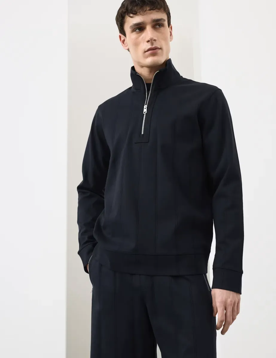 Pure Cotton Drop Needle Striped Half Zip Jacket Dark Navy
