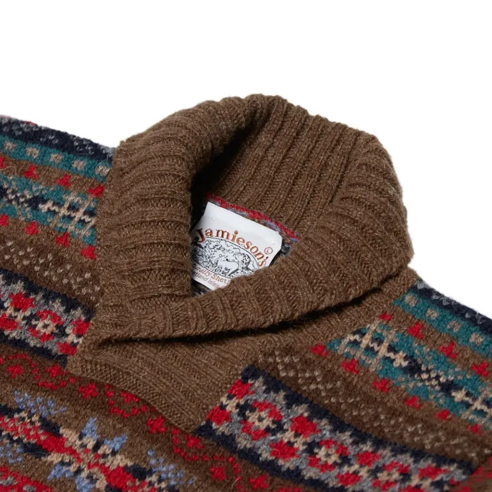 Jamieson's of Shetland Jacquard Fair Isle Shawl Neck Knit