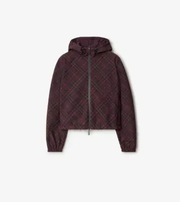 Cropped Reversible Check Hooded Jacket in Wine red - Women, Nylon