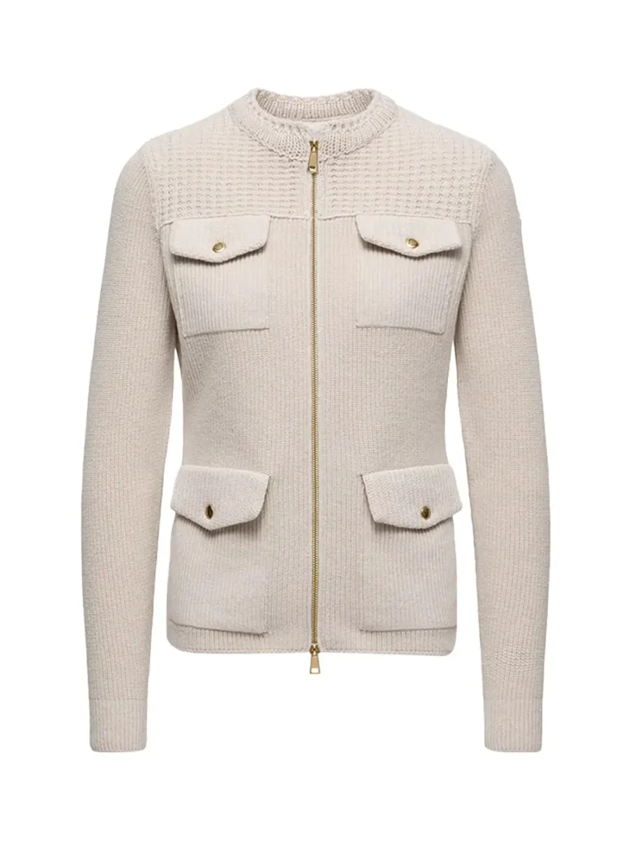 Women Padded Wool Zip-Up Cardigan White