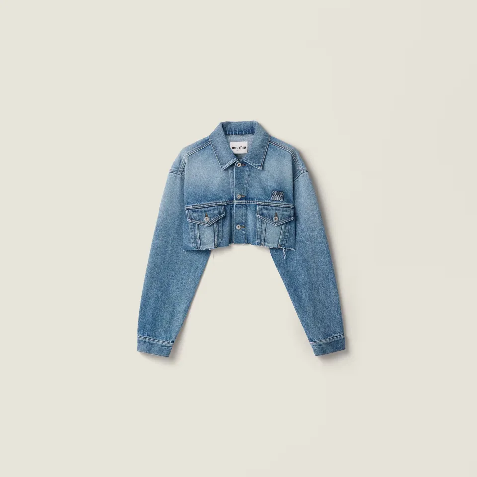 Cropped washed denim jacket