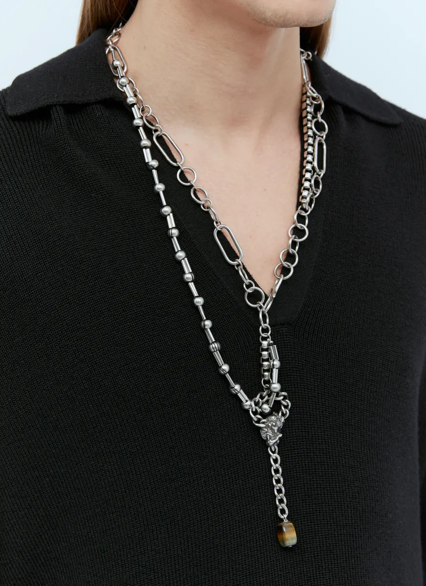 Contrast Chain Necklace With Tiger Pendant