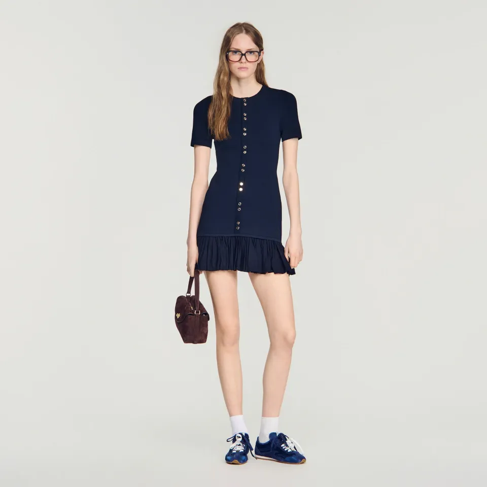Short knit dress with ruffles