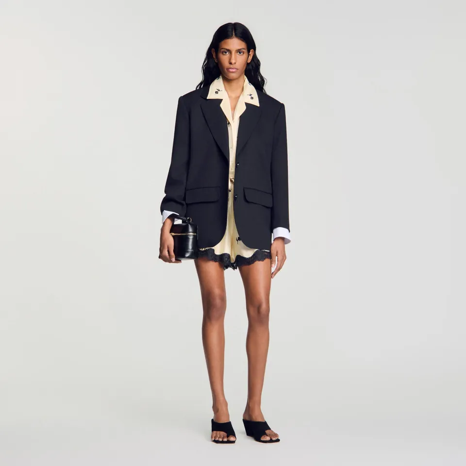 Mixed-material satin jacket