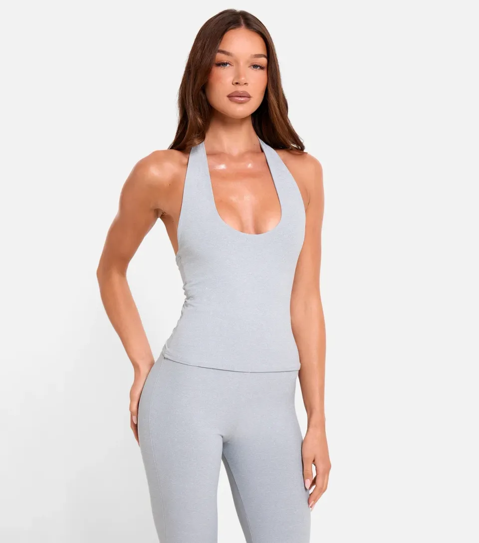 Women's Light Grey Scoop Neck Halter Top