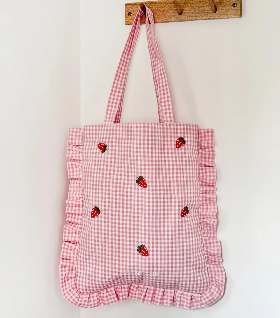 Light Pink Strawberry Picnic Tote Bag