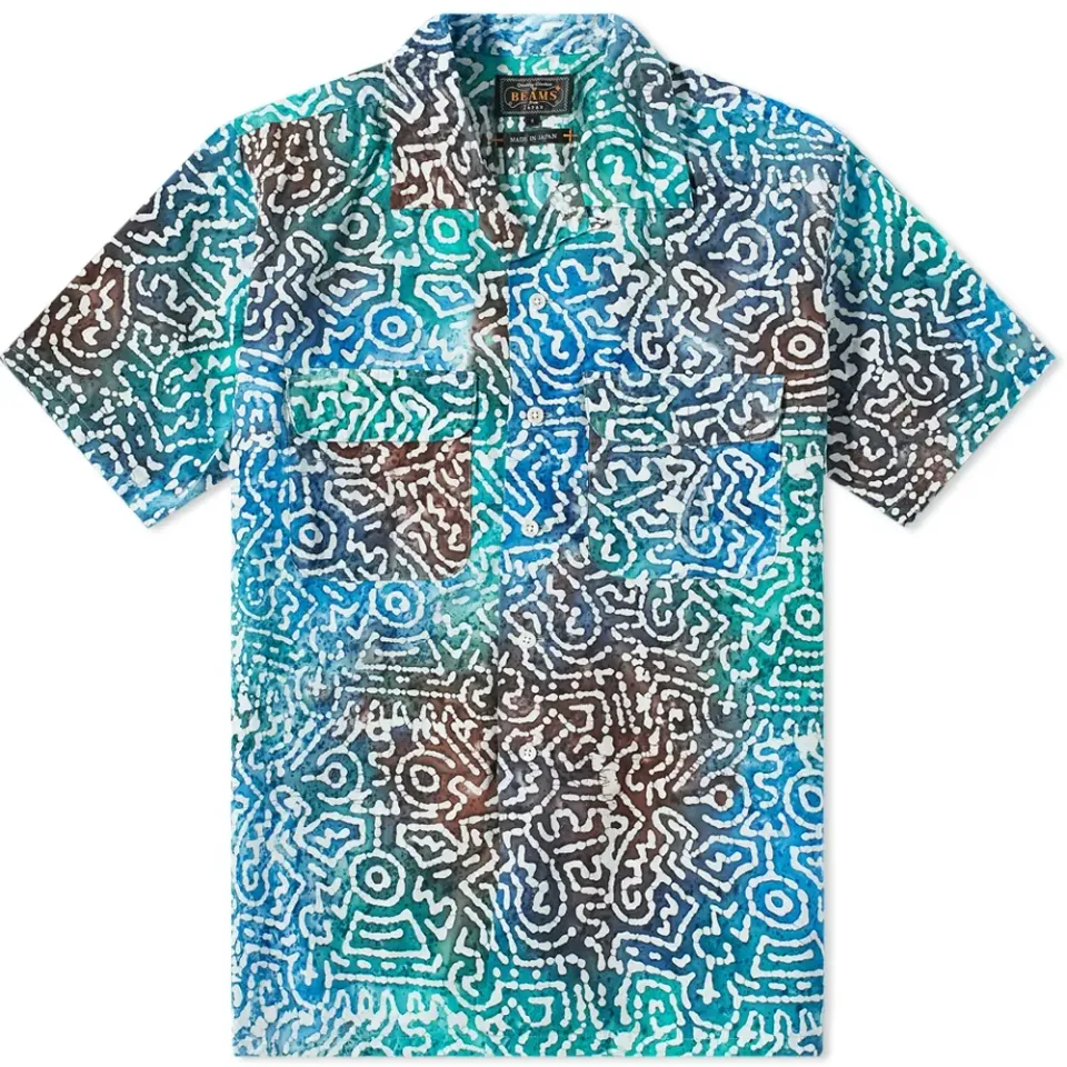 Open Collar Short Sleeve Batik Print