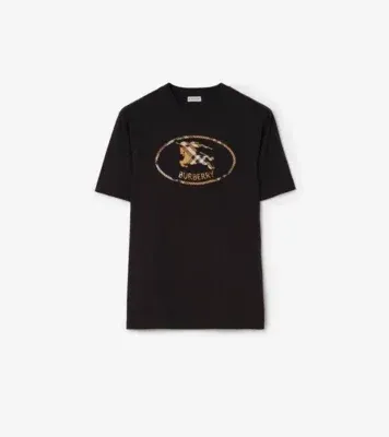 Check Knight Stamp Cotton T-shirt in Black