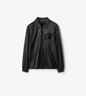 Cursive Logo Leather Overshirt in Black