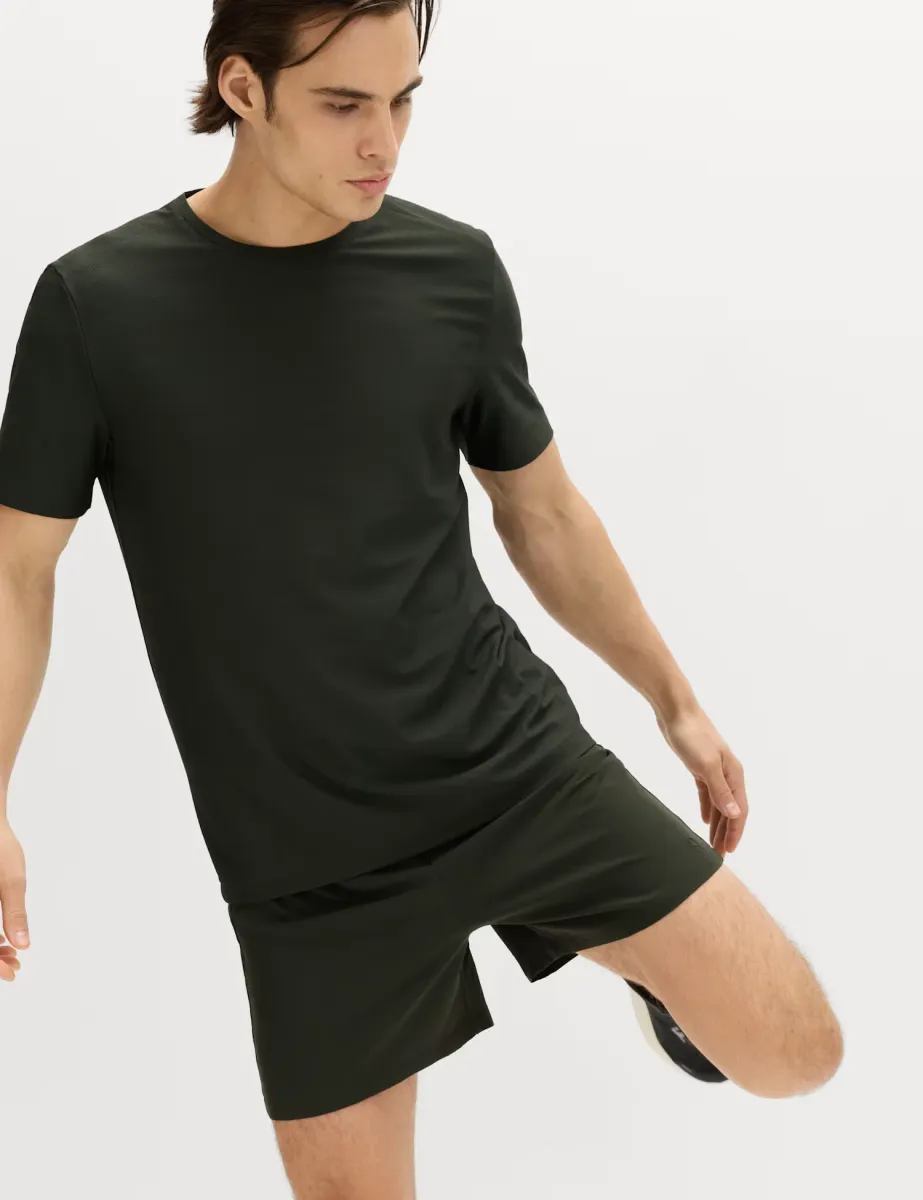 Activewear Jacquard Mesh Stripe T-Shirt Dark Khaki