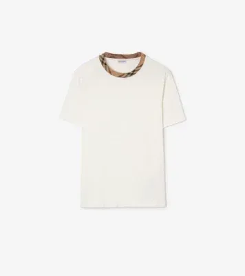 Check Trim Cotton T-shirt in Chalk white