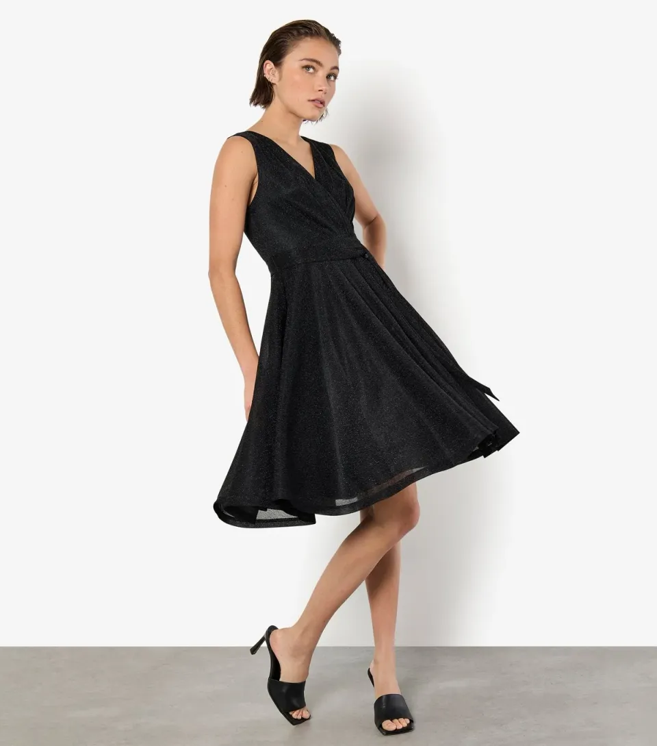 Women's Black Sparkly Wrap Mini Dress