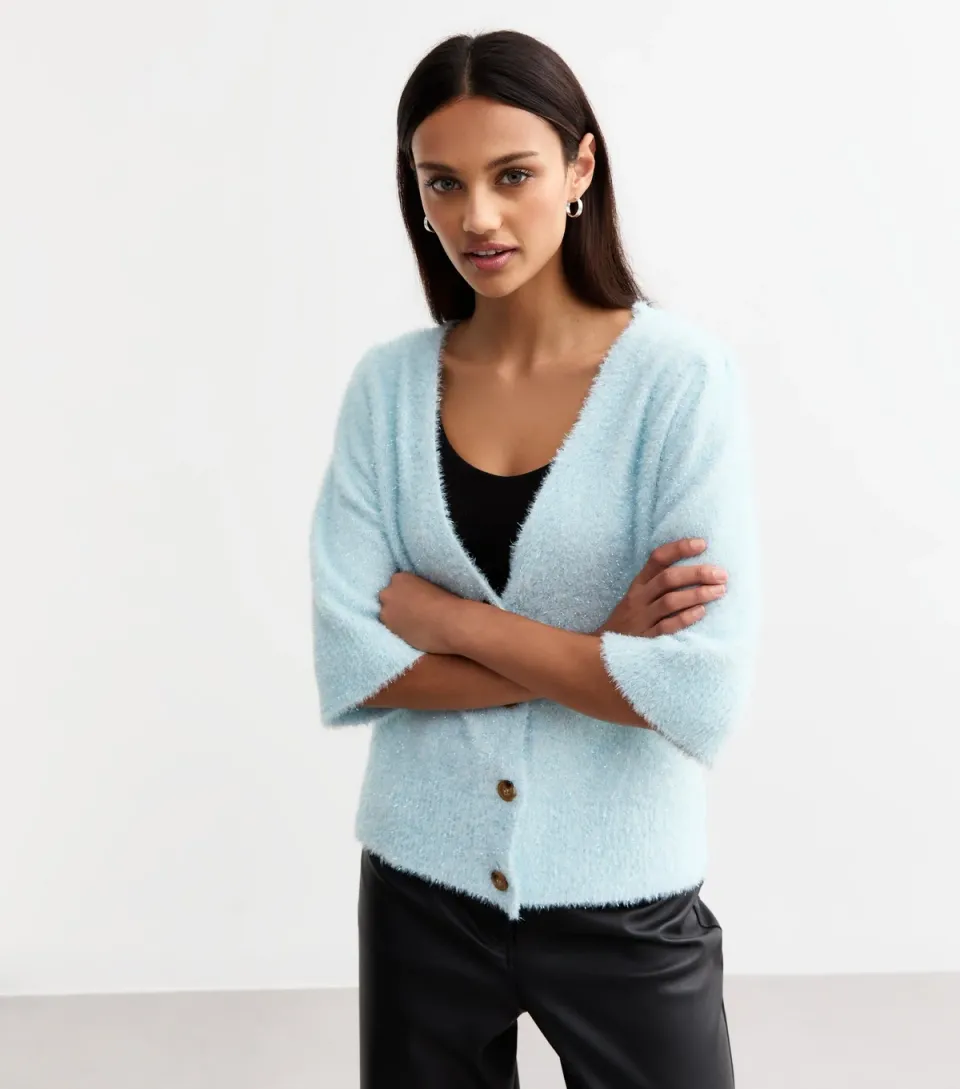 Women's Blue Sparkly Knit Cardigan