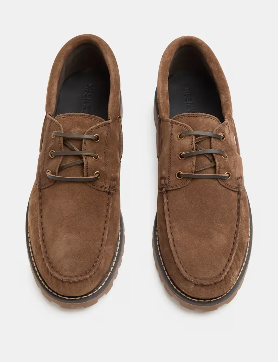 Chunky Sole Suede Deck Shoes Brown