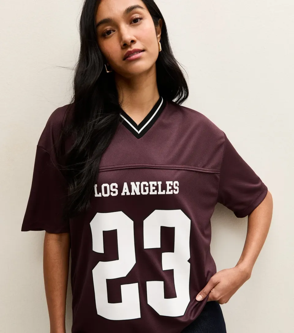 Women's Dark Burgundy LA Logo Football Top