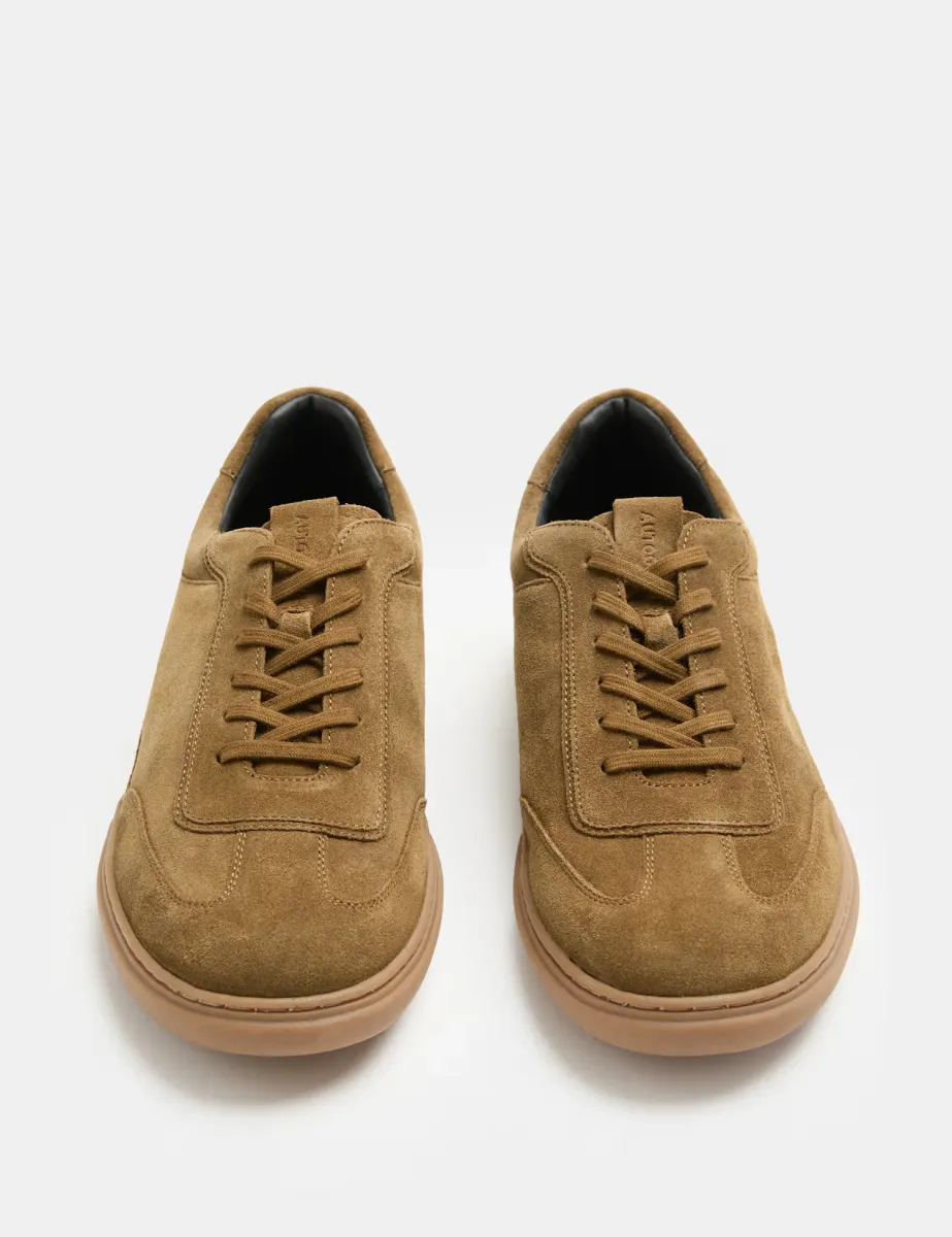 Suede Contrast Sole Lace Up Trainers Light Brown