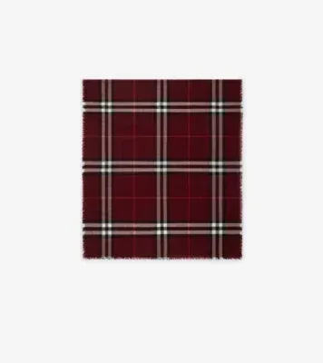 Wide Check Wool Scarf in Oxblood red