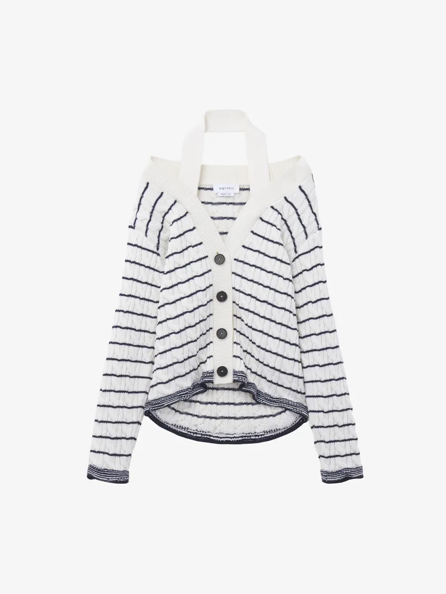 Off-the-shoulder Striped Cardigan