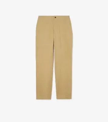 Textured Check Cotton Trousers in Sandstorm beige
