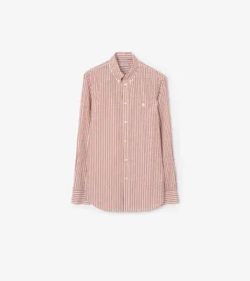 Slim Fit Striped Cotton Shirt in Cloudy white/terracotta