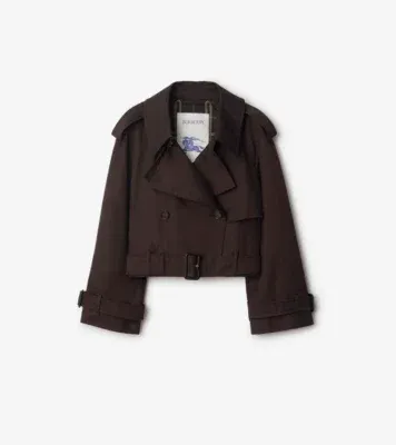 Cropped Gabardine Trench Jacket in Clove brown - Women, Cotton Gabardine