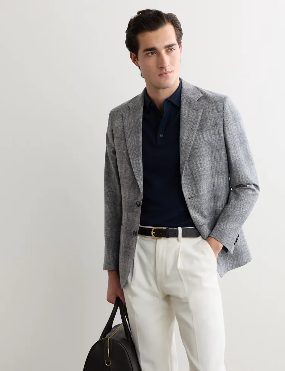 Tailored Fit Italian Pure Wool Blazer Grey Mix