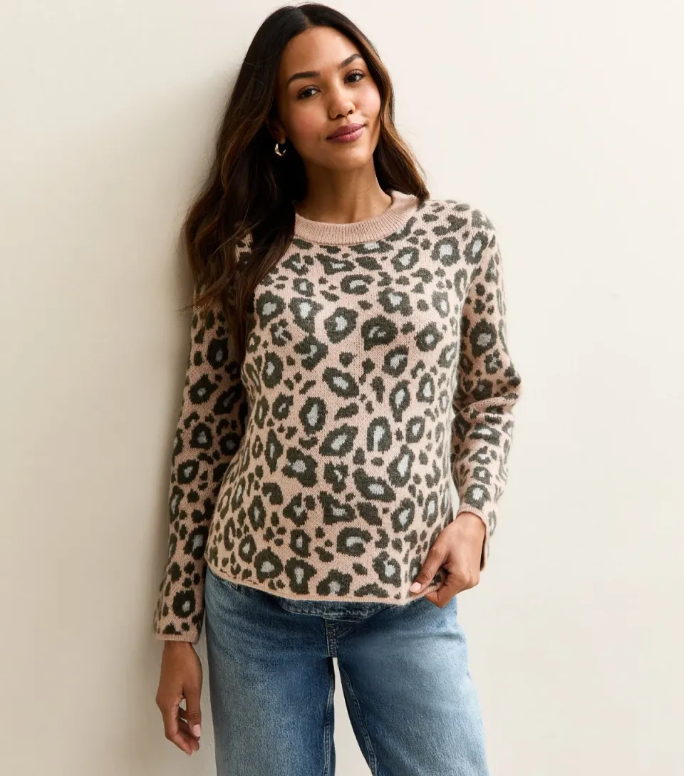 Women's Maternity Pink Leopard Crew Neck Jumper