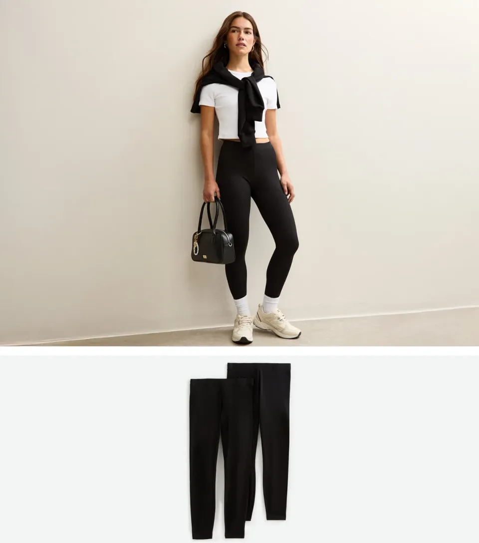Women's Pack of 2 Petite Black Stretchy Cotton Leggings