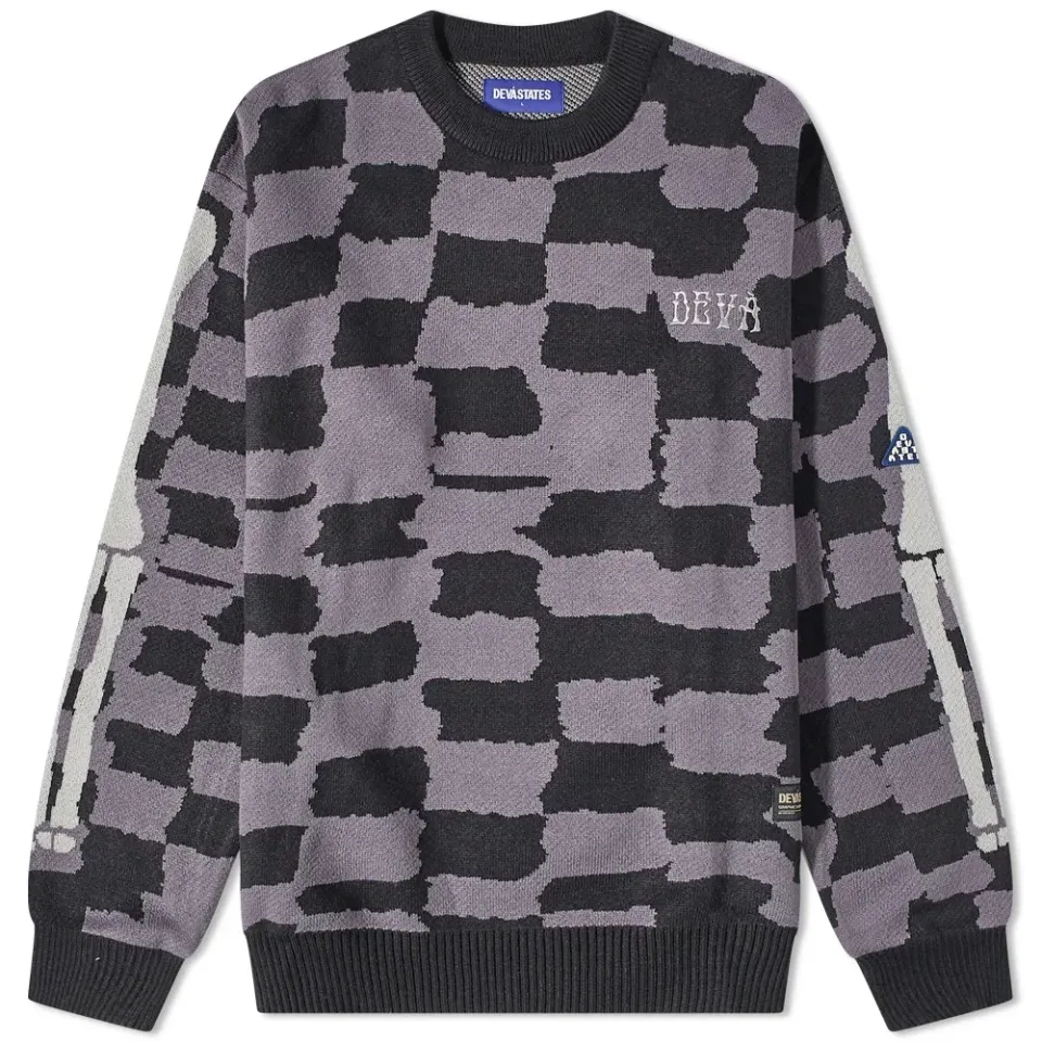 Skeletal Checkboard Crew Knit