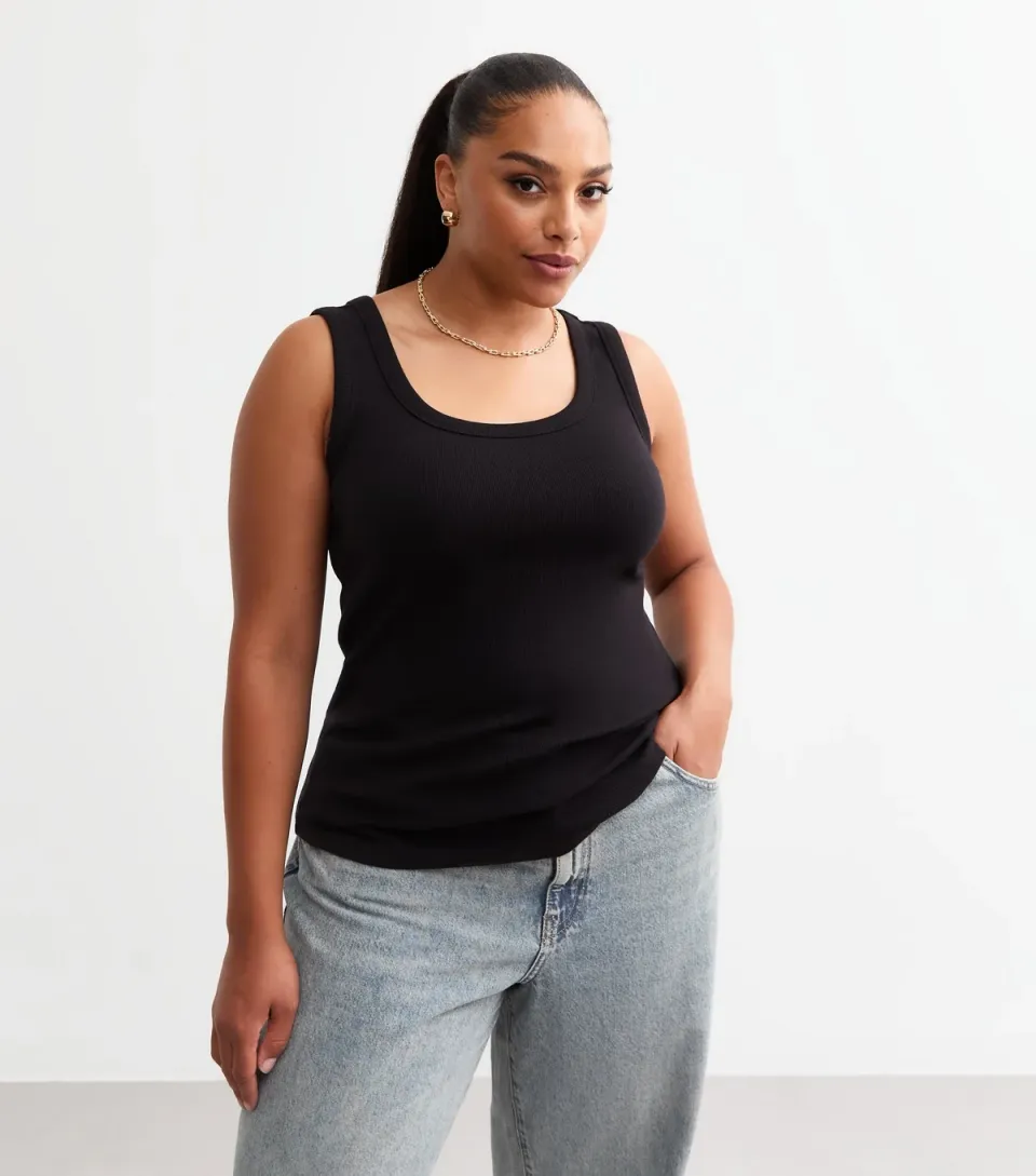 Women's Plus Size Black Wide Strap Scoop Neck Vest Curves