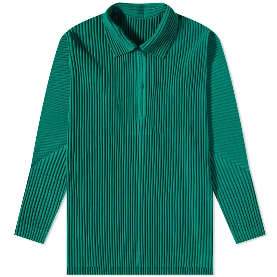 Long Sleeve Pleat Quarter Zip Polo