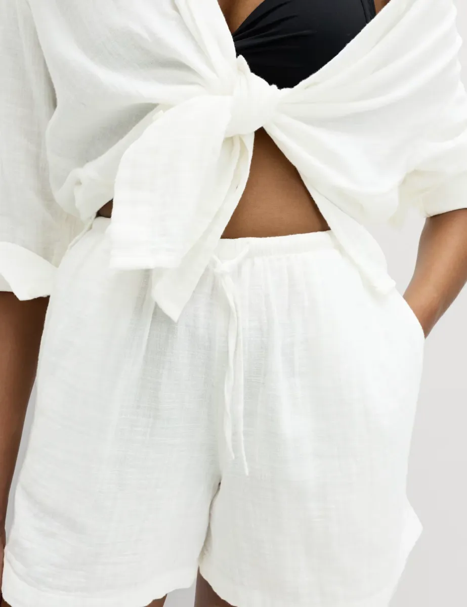 Pure Cotton Double Cloth Shorts Soft White