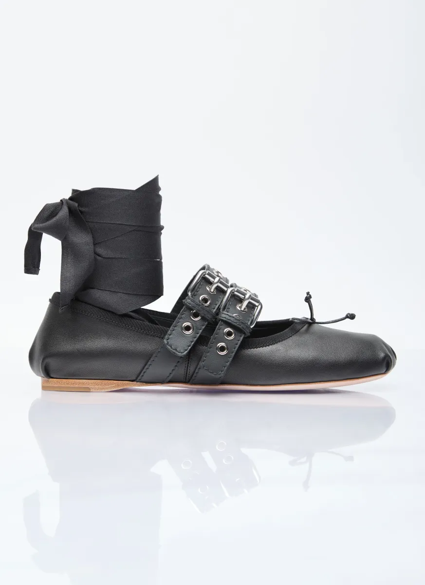 Buckle-Embellished Leather Ballerina Flats