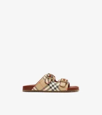 Check and Leather Urchin Sandals in Archive beige