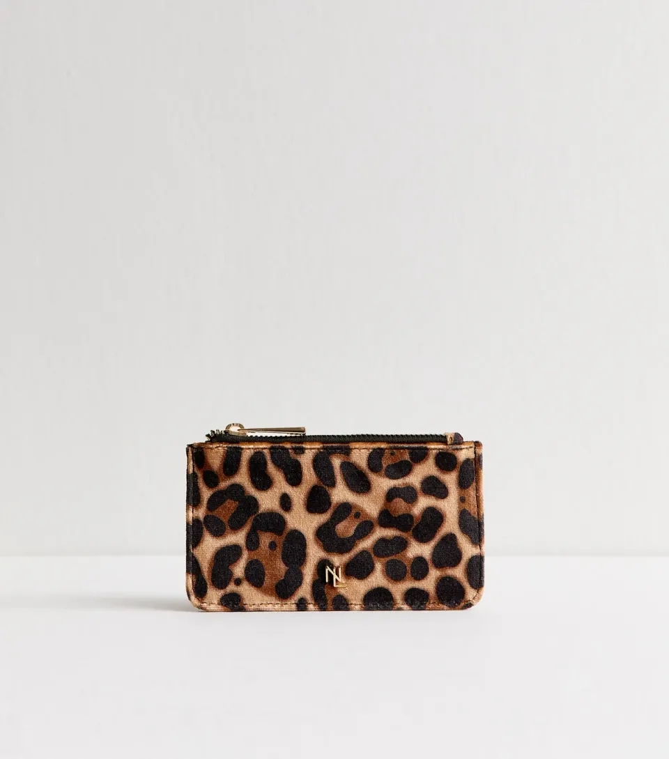 Brown Animal Print Zip Pocket Cardholder