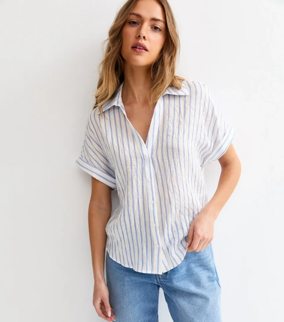 Women's Blue Skinny Stripe Pattern Shirt