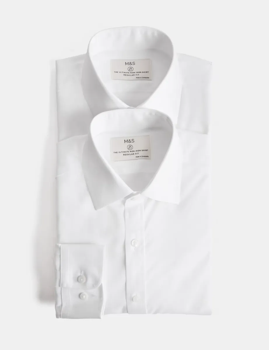 Ultimate 2 Pack Regular Fit Non Iron Shirts White
