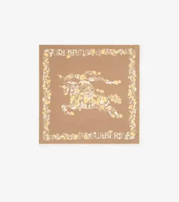 Floral Knight Silk Scarf in Sand beige