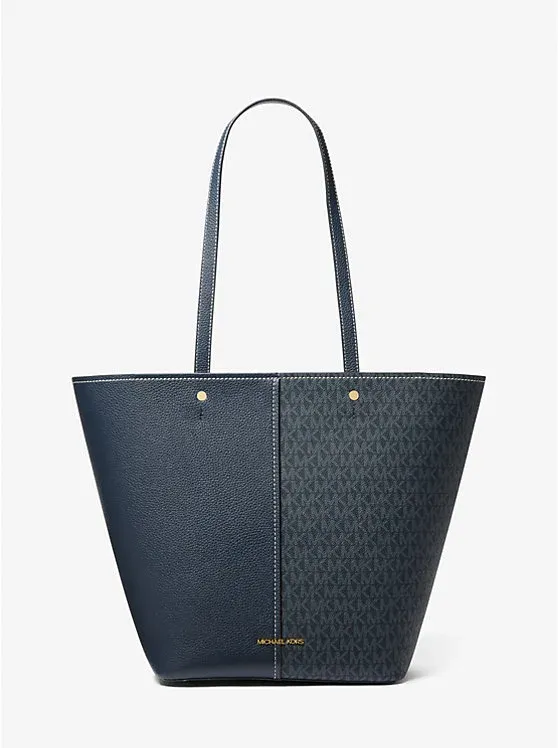 Flora Large Signature Logo and Leather Tote Bag