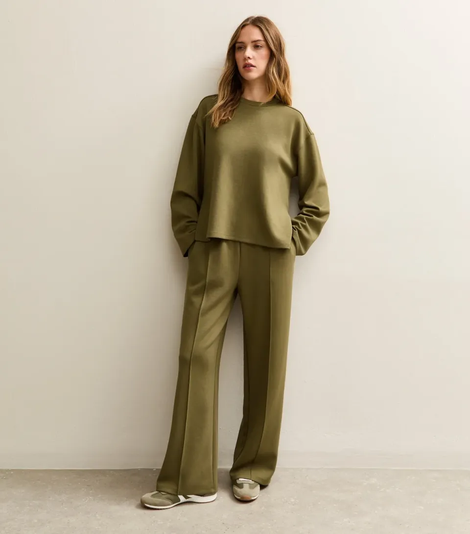 Women's Premium Khaki Front Seam Wide Leg Jogger
