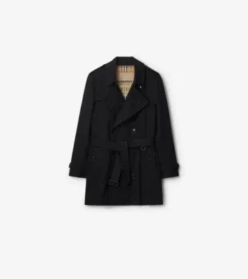 Short Kensington Heritage Trench Coat in Black - Men, Cotton Gabardine