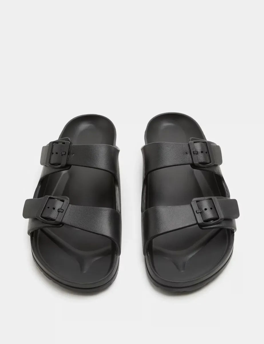 Moulded Footbed Two Strap Slider Sandals Black
