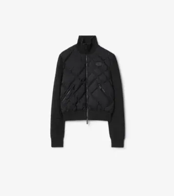 Check-stitch Nylon and Wool Jacket in Black