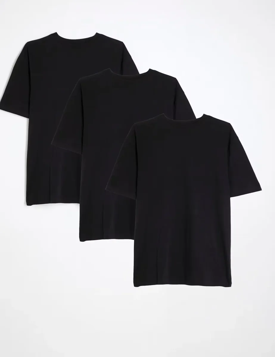 3 Pack Pure Cotton Crew Neck T-Shirts Black