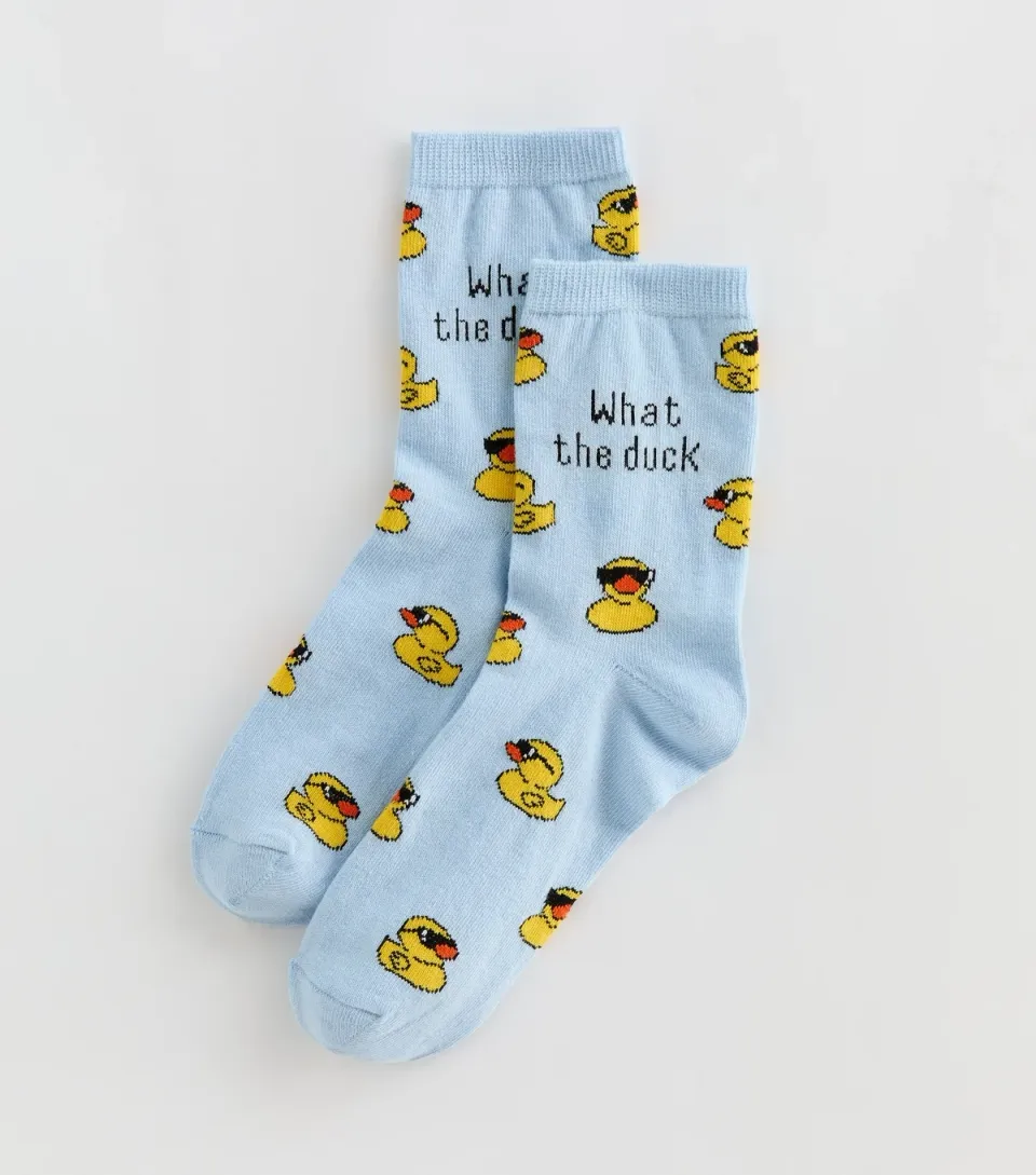 Mid Blue What The Duck Patterned Ankle Socks
